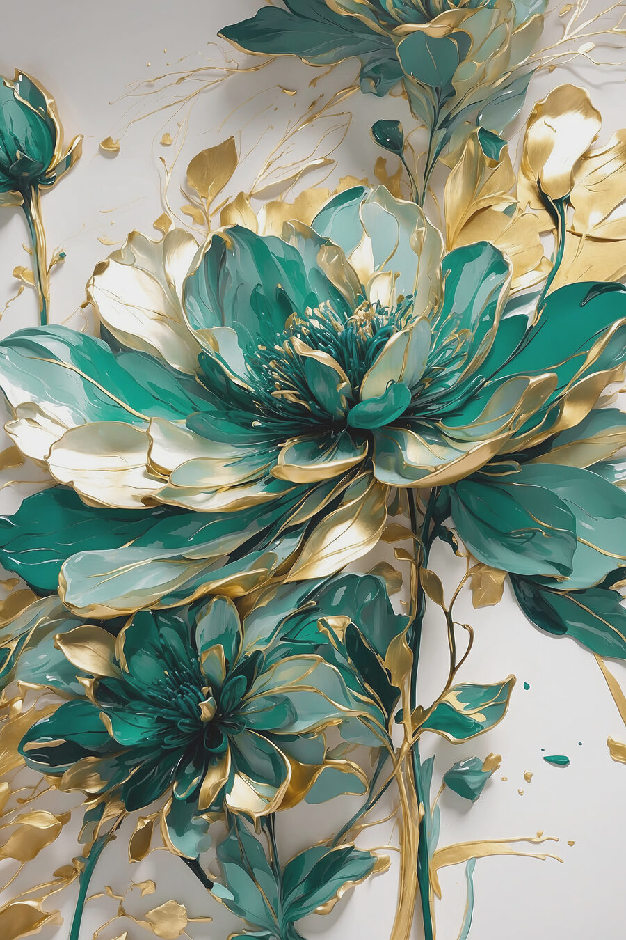 Fiori verdi, rametti dorati — design completo