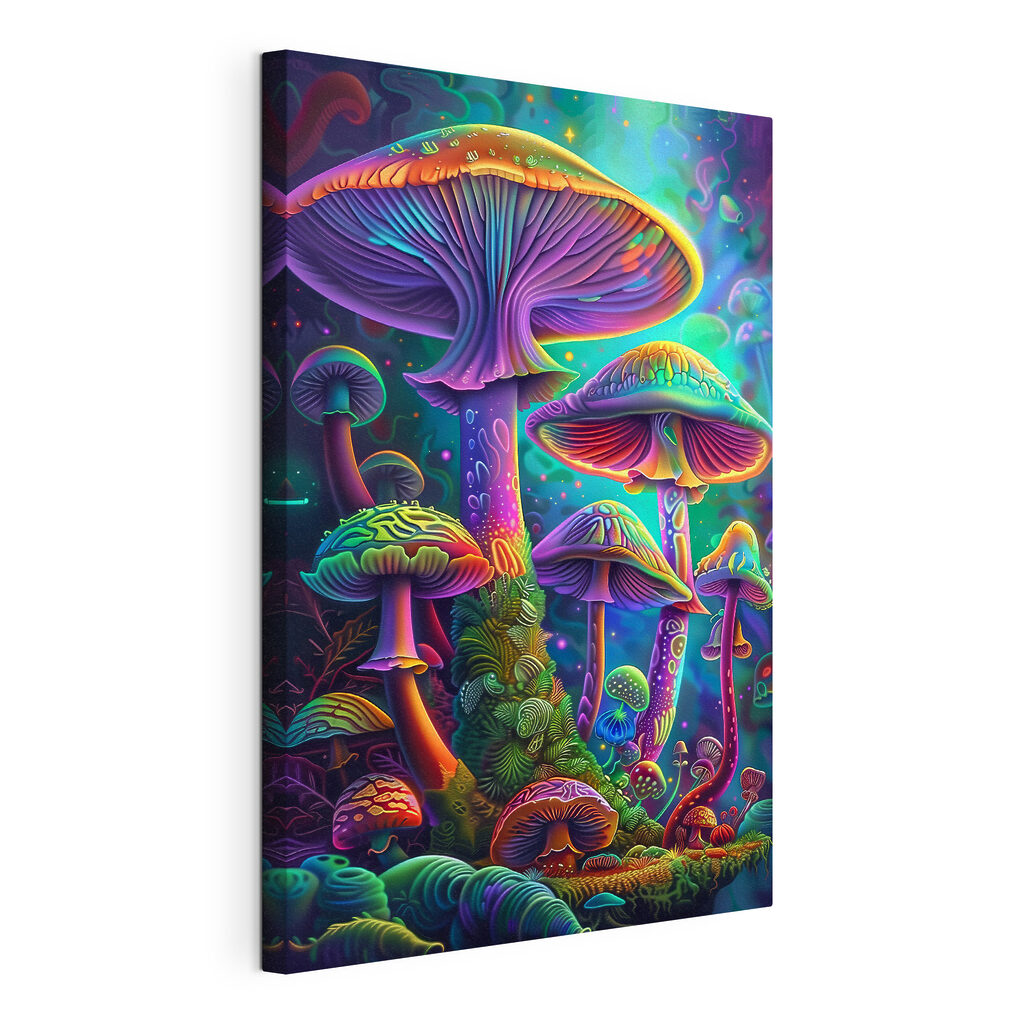 Funghi sotto le stelle, tela tesa e bordo avvolto