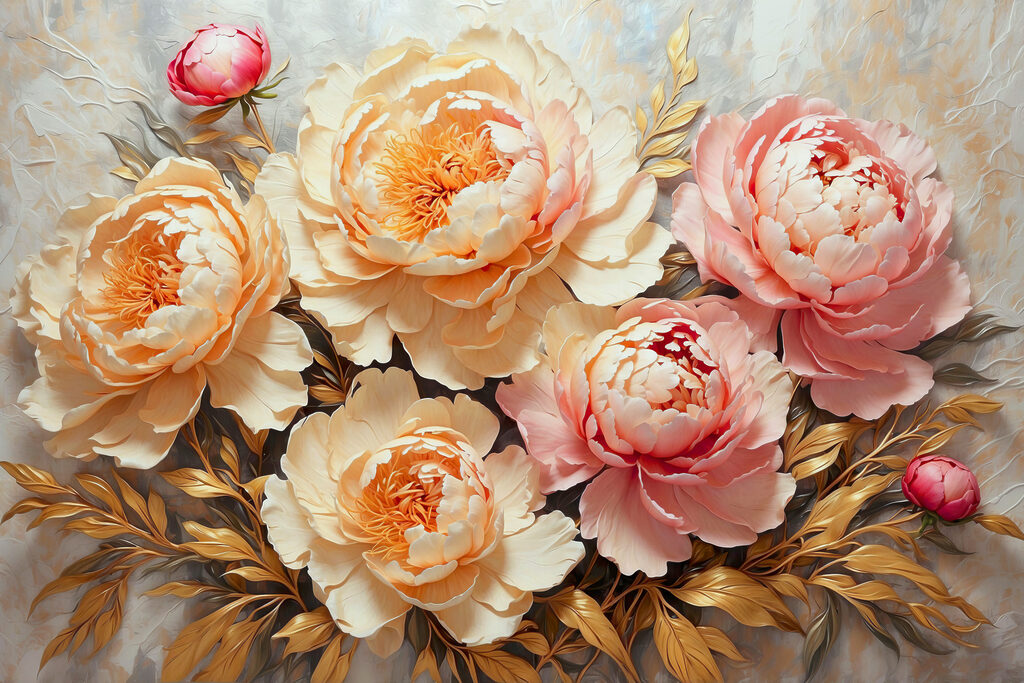 Peonie con bagliore caldo — design completo