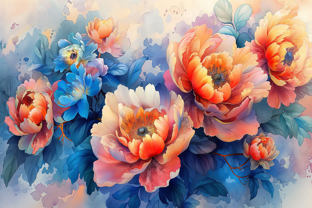 Fiori arancio fra blu — design completo