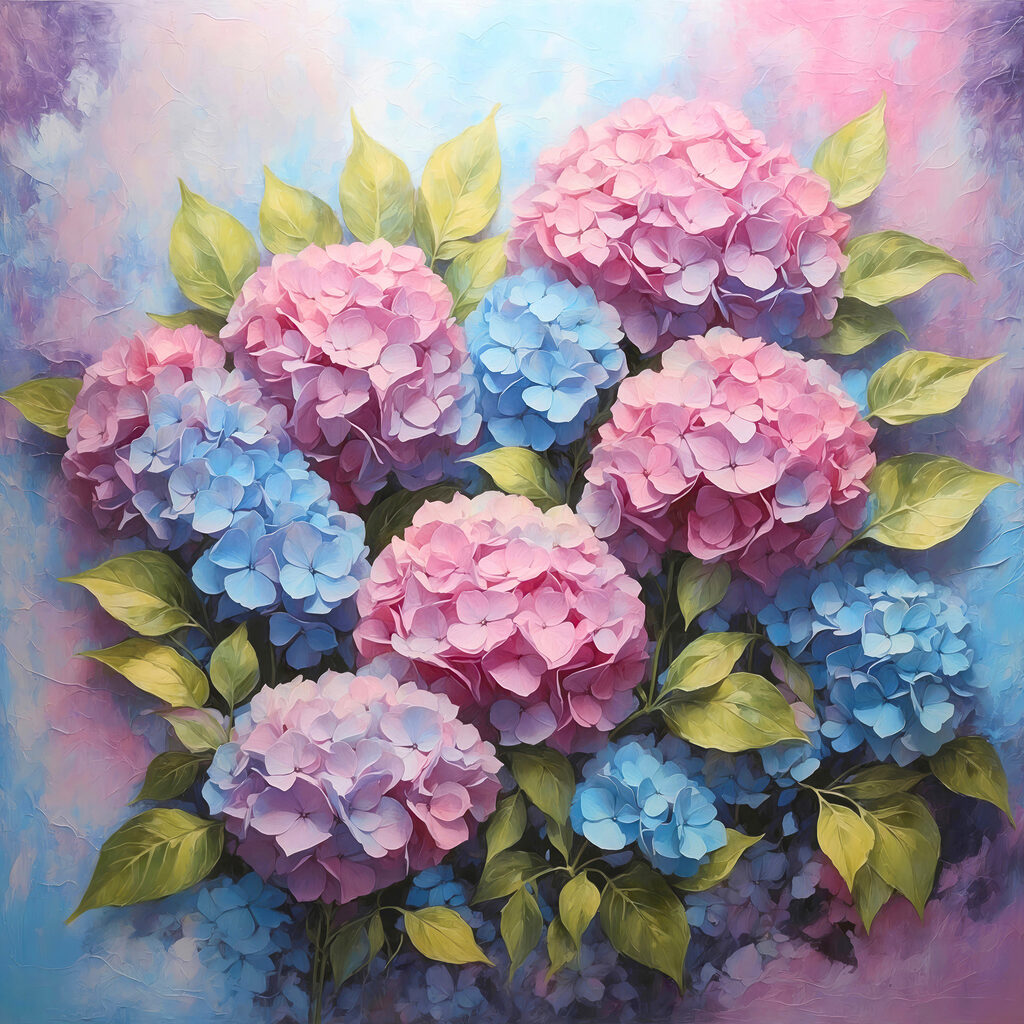 Ortensie ad acquerello rosa — design completo