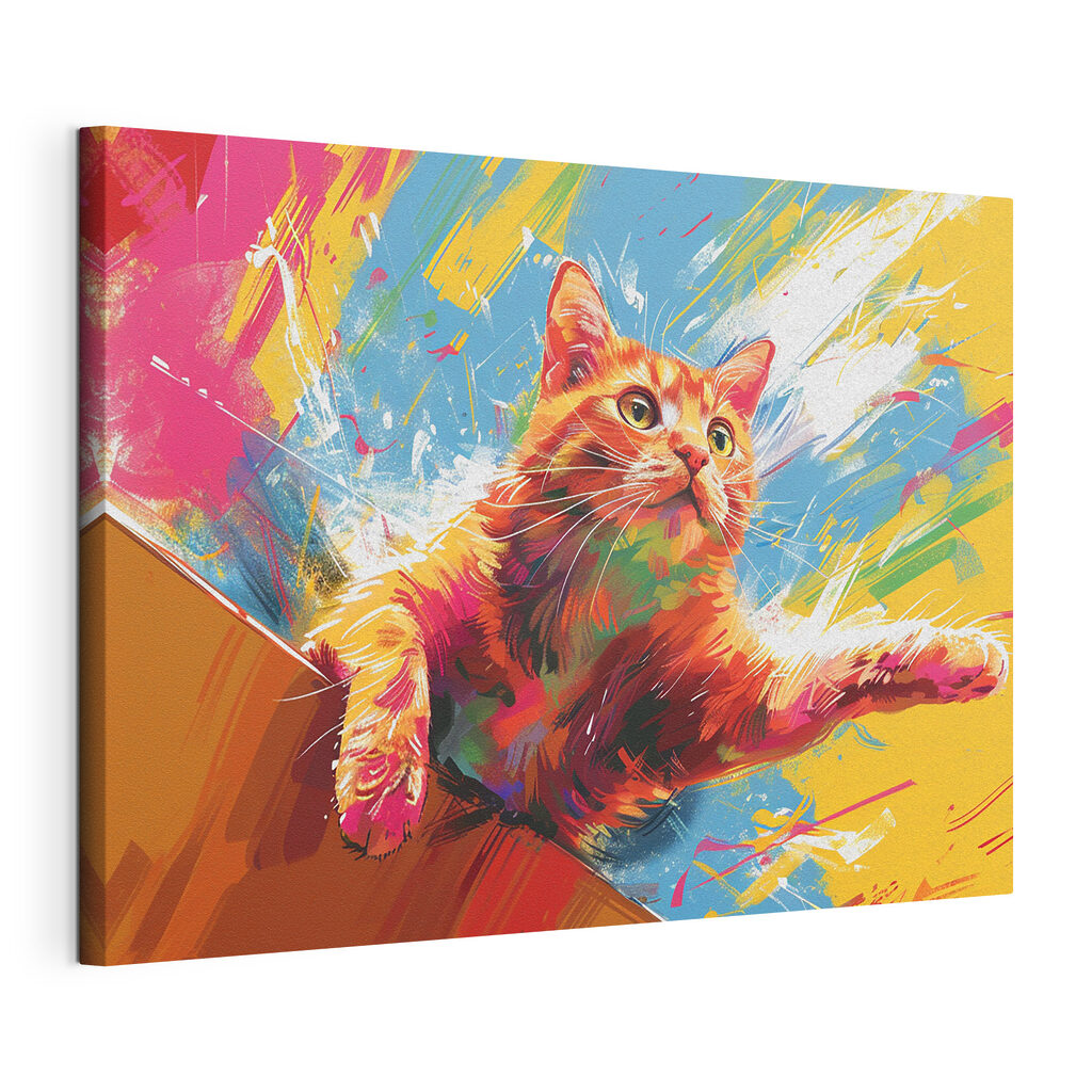 Gattino tra i colori, tela tesa e bordo avvolto
