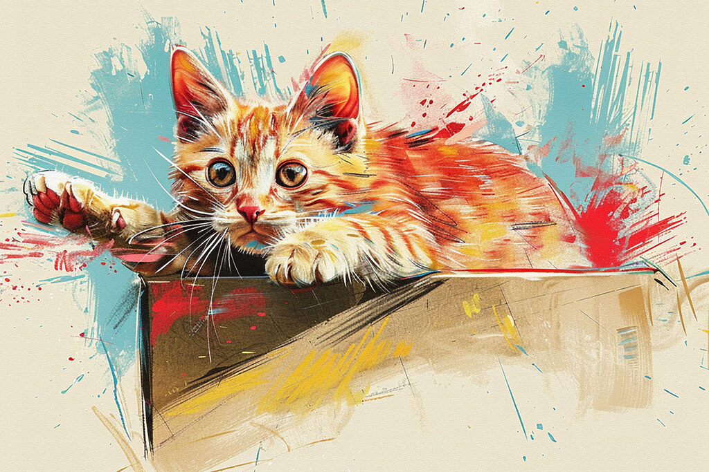 Gattino tra gli schizzi — design completo