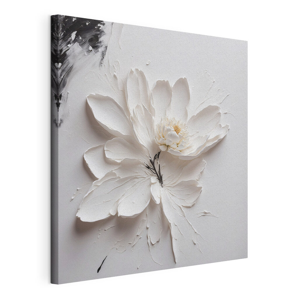 Un fiore bianco, tela tesa e bordo avvolto