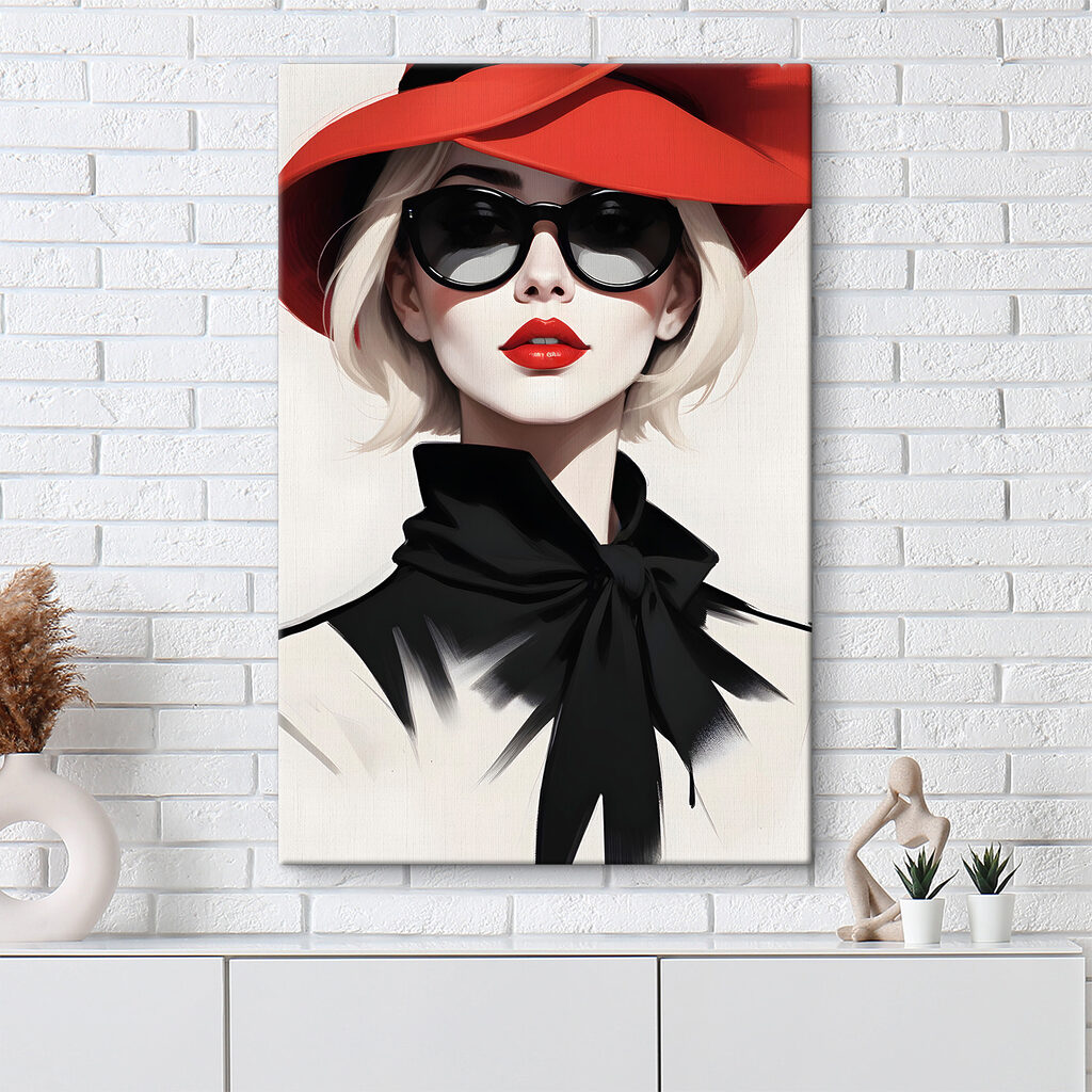 Cappello rosso, fiocco nero in un ambiente