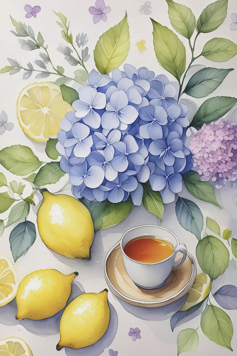Tè e ortensie azzurre — design completo