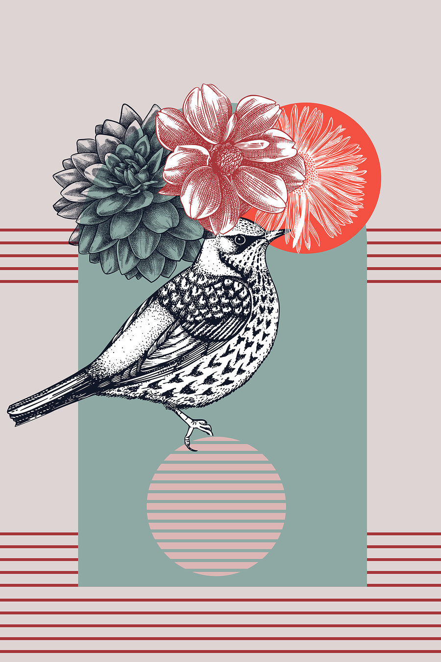 Uccello con fiori — design completo