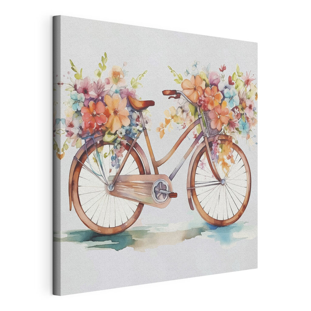 Bici carica di fiori, tela tesa e bordo avvolto
