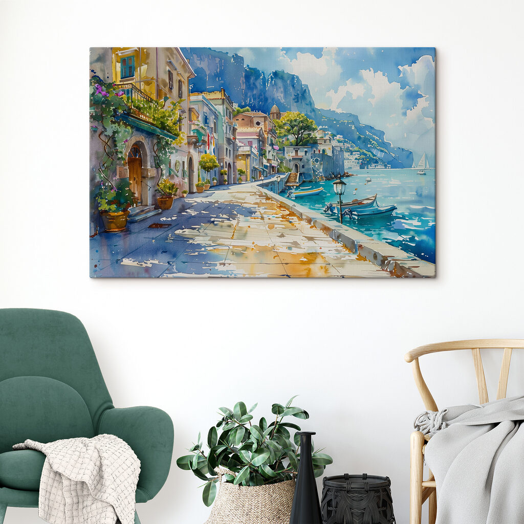 Case gialle sul mare in un ambiente