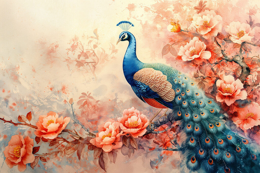Pavone tra i fiori — design completo