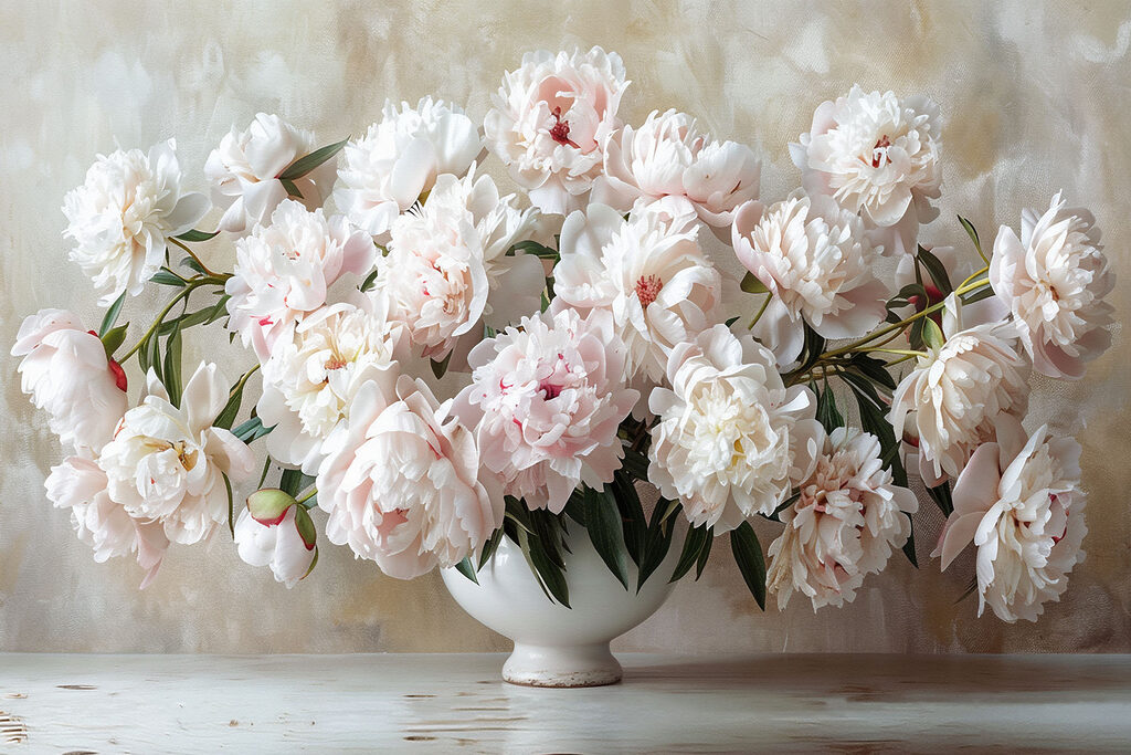 Peonie bianche e morbide — design completo