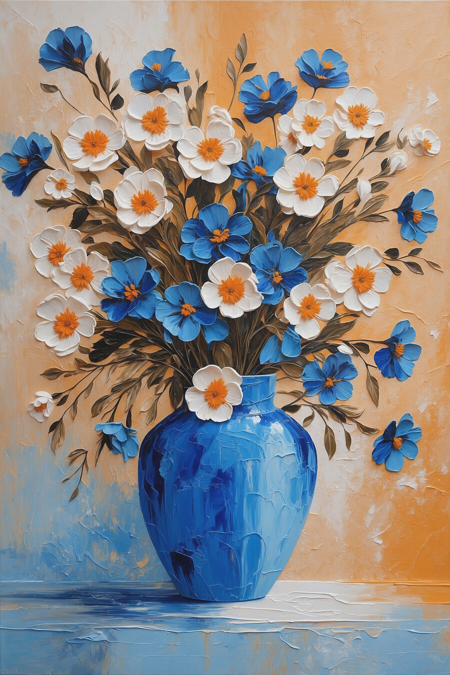 Fiori sopra vetro blu — design completo