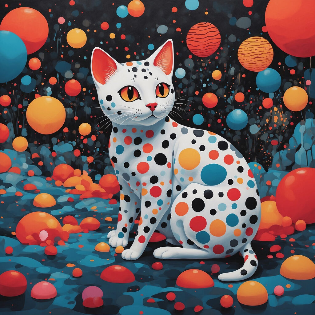 Gatto di punti colorati — design completo
