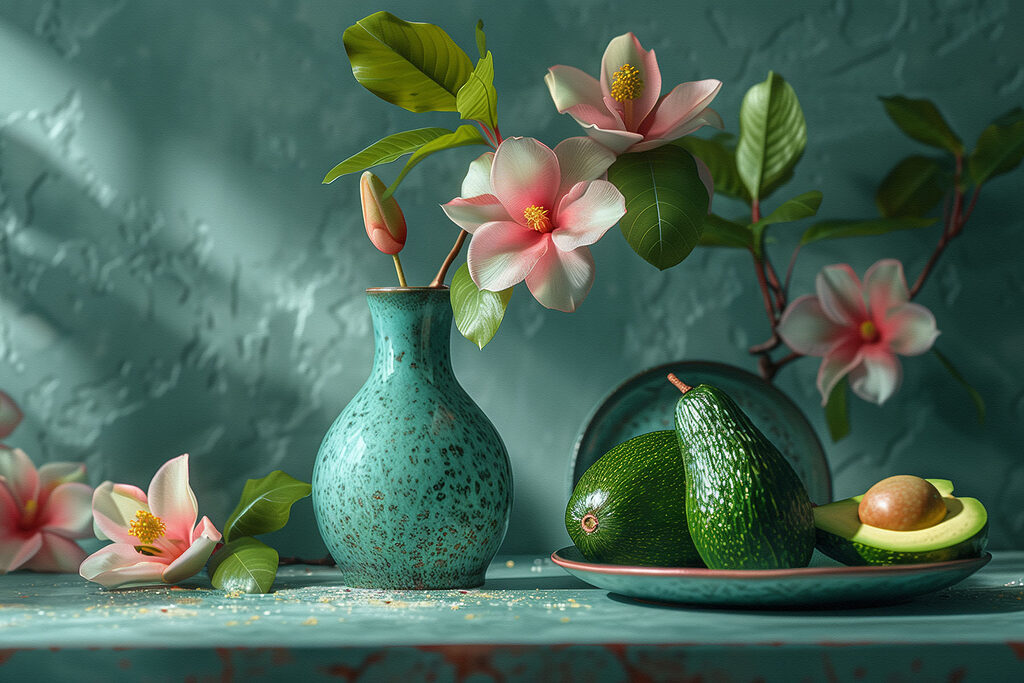 Fiori rosa e avocado — design completo