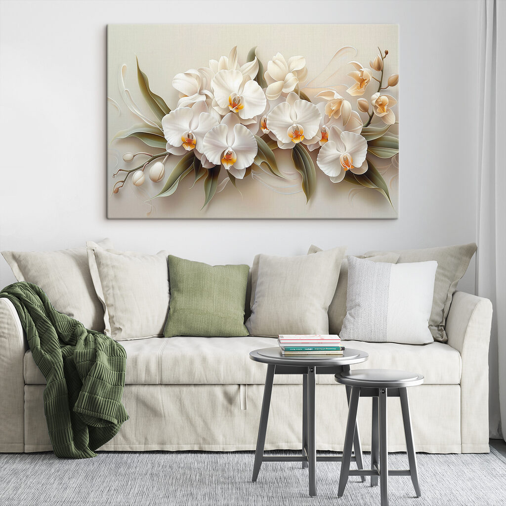 Orchidee bianche in curve in un ambiente