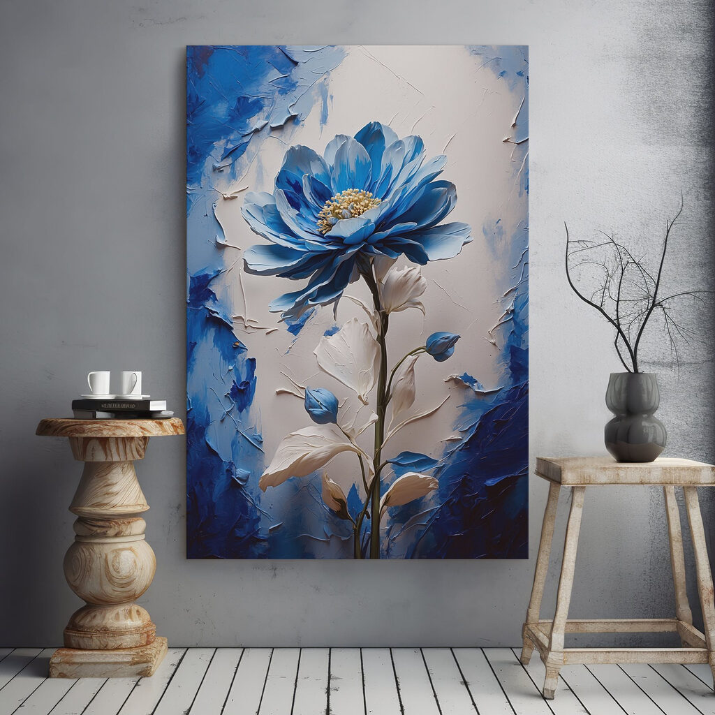 Fiore blu tra pennellate — ambiente 1
