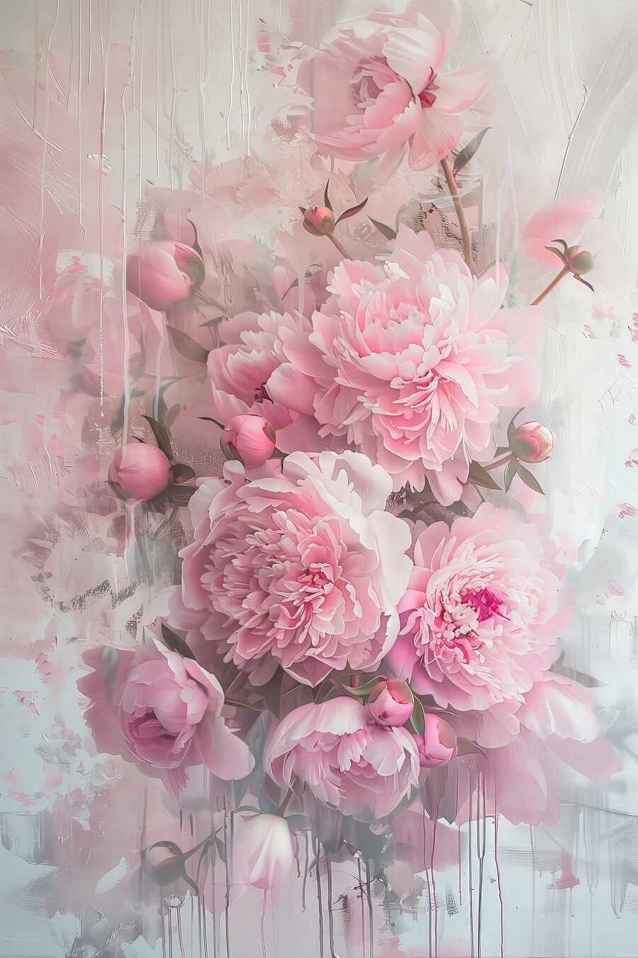 Peonie in nebbia rosa — design completo