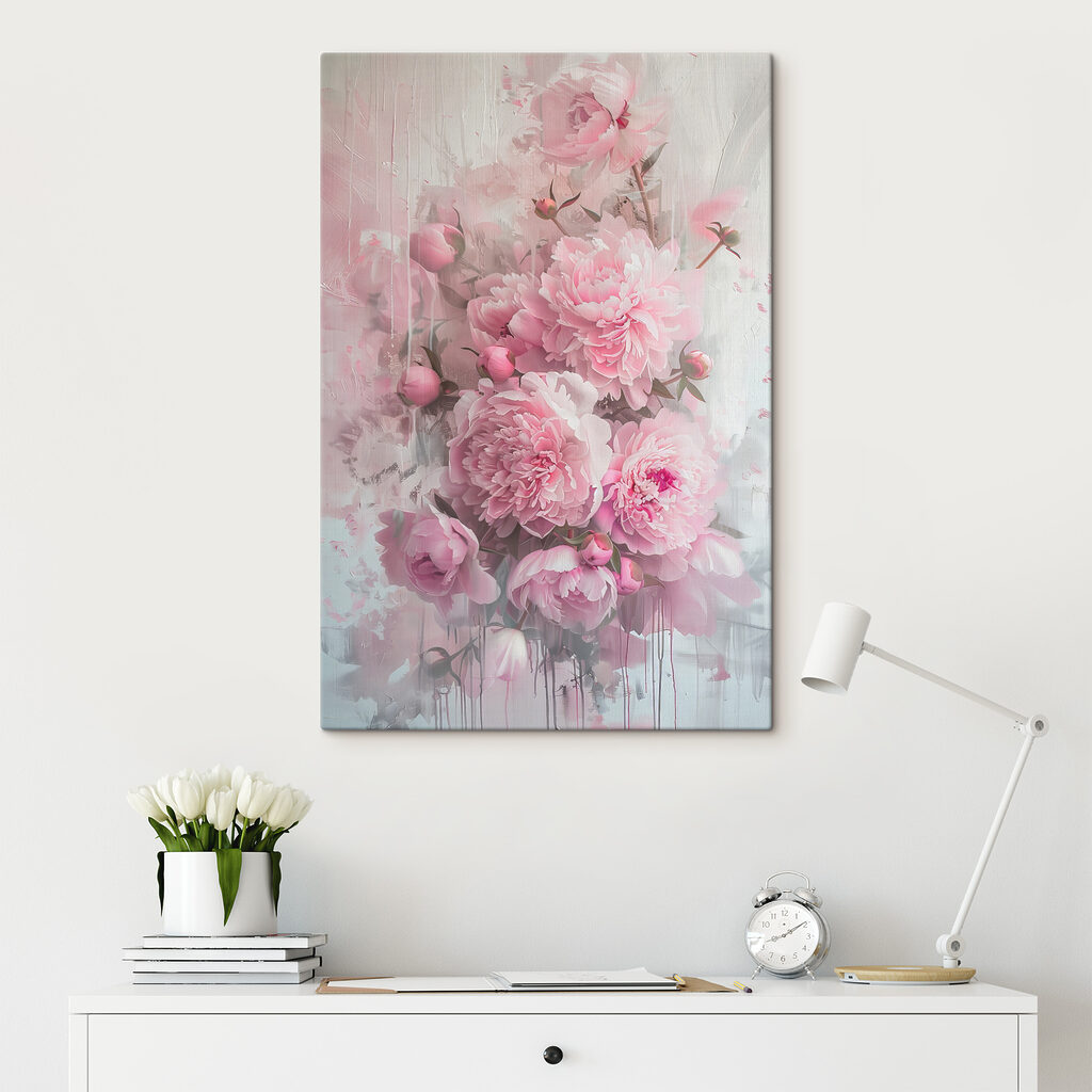 Peonie in nebbia rosa — ambiente 2