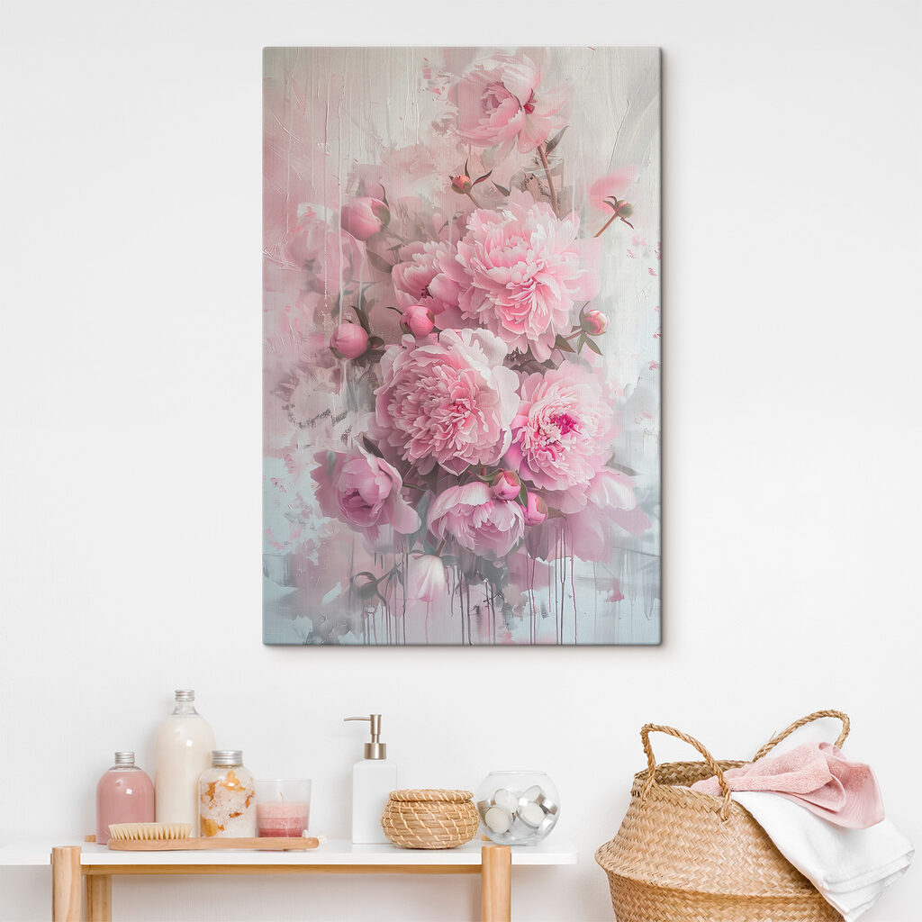 Peonie in nebbia rosa — ambiente 1