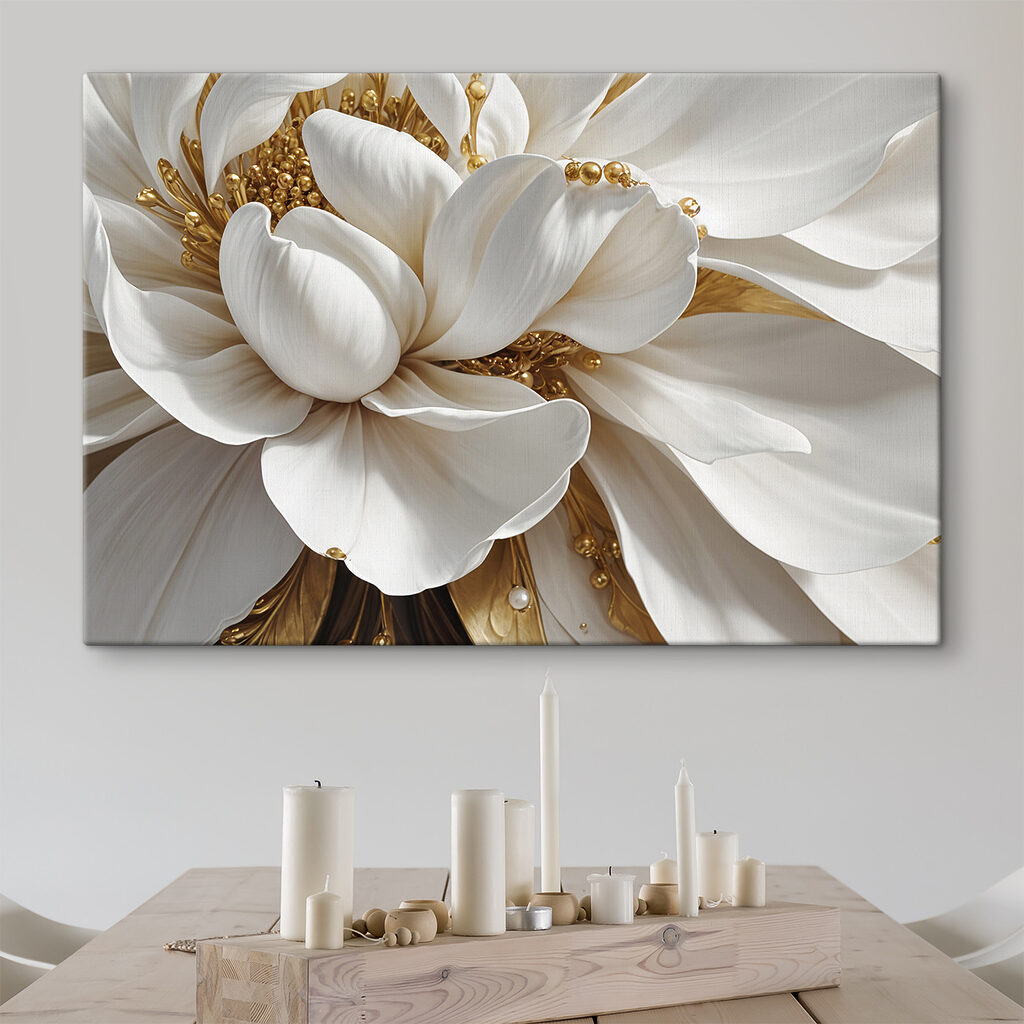 Fiore bianco, cuore dorato in un ambiente