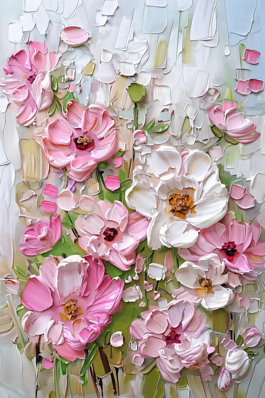 Fioritura rosa su bianco — design completo