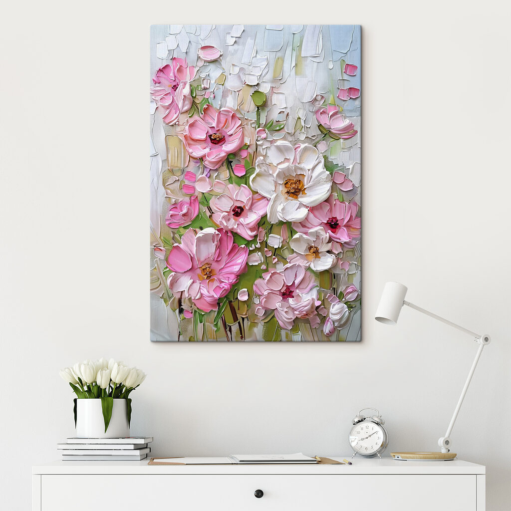 Fioritura rosa su bianco — ambiente 2