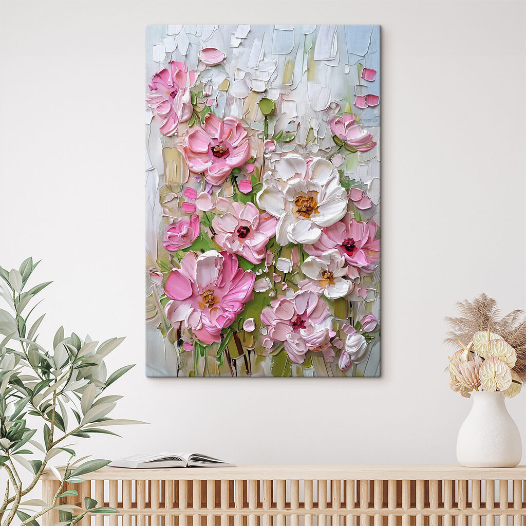 Fioritura rosa su bianco — ambiente 1