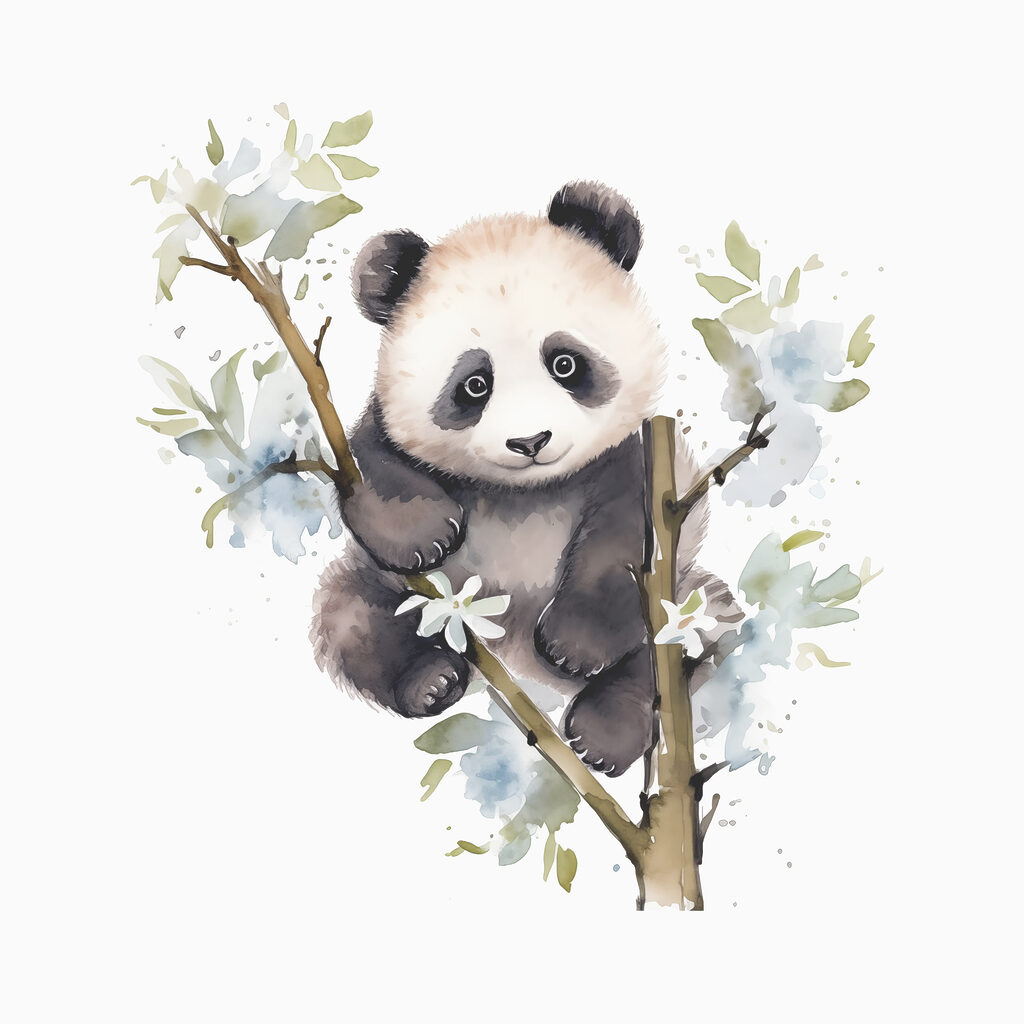 Panda tra fiori bianchi — design completo