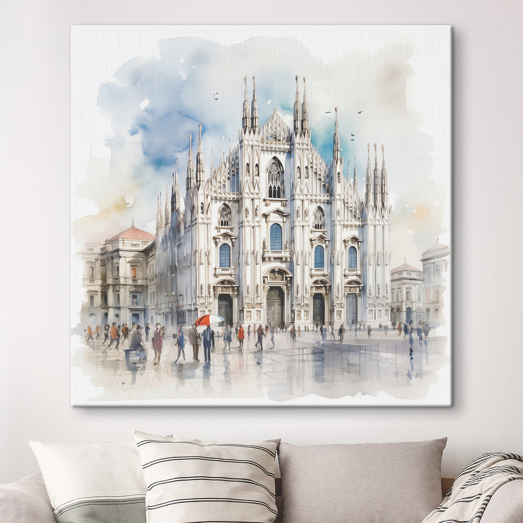Duomo di Milano all’acquerello in un ambiente
