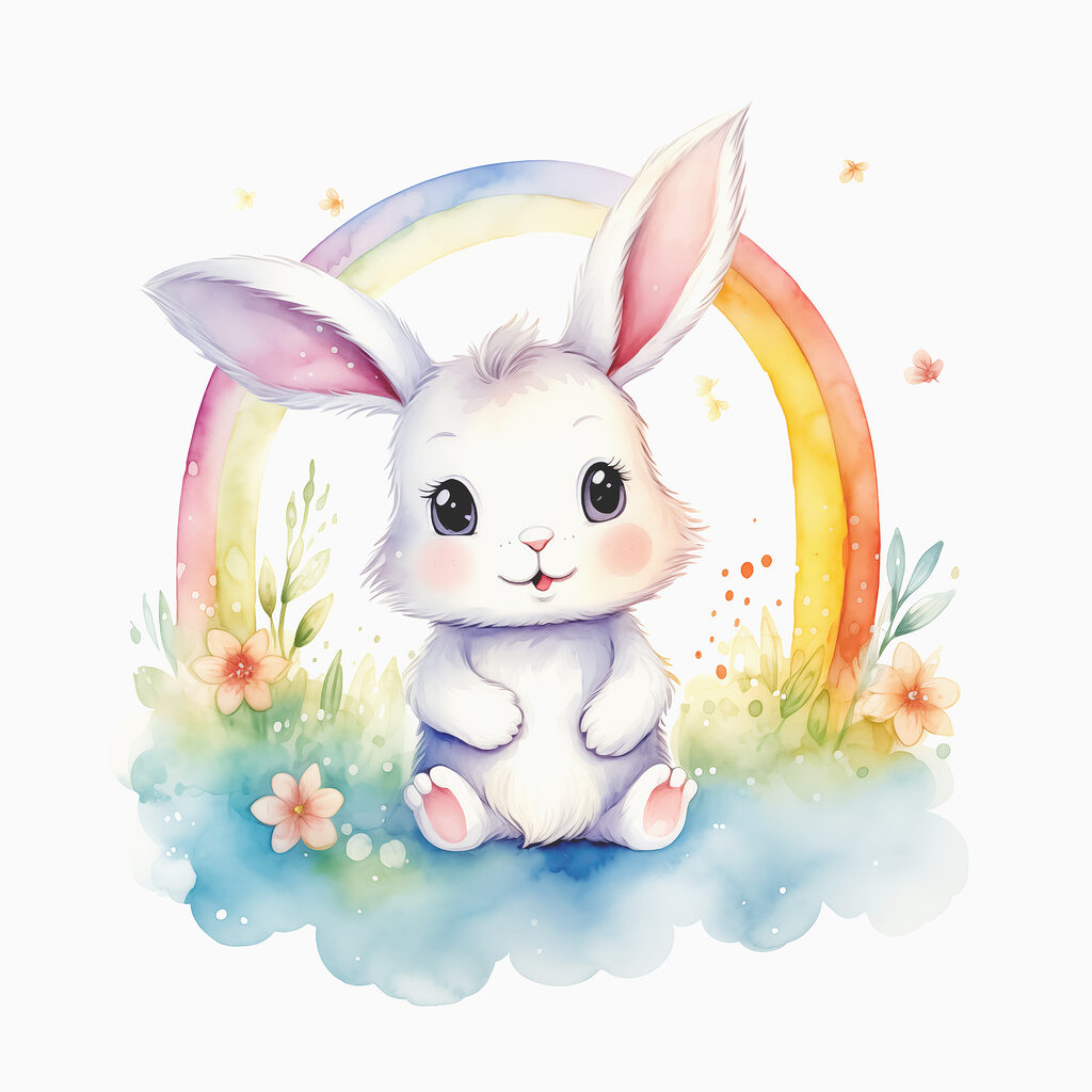 Coniglietto sotto l’arcobaleno — design completo