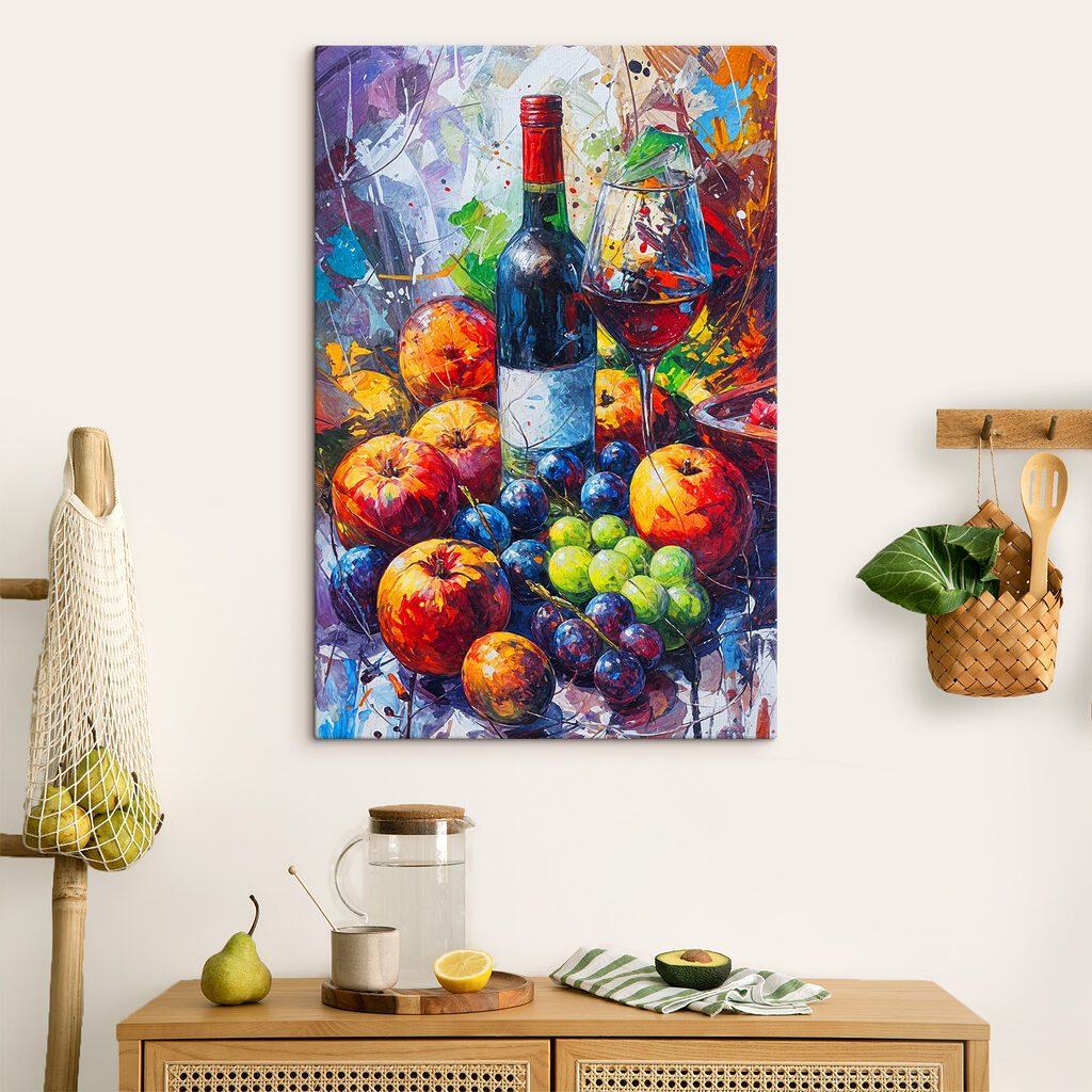 Vino tra frutta colorata in un ambiente