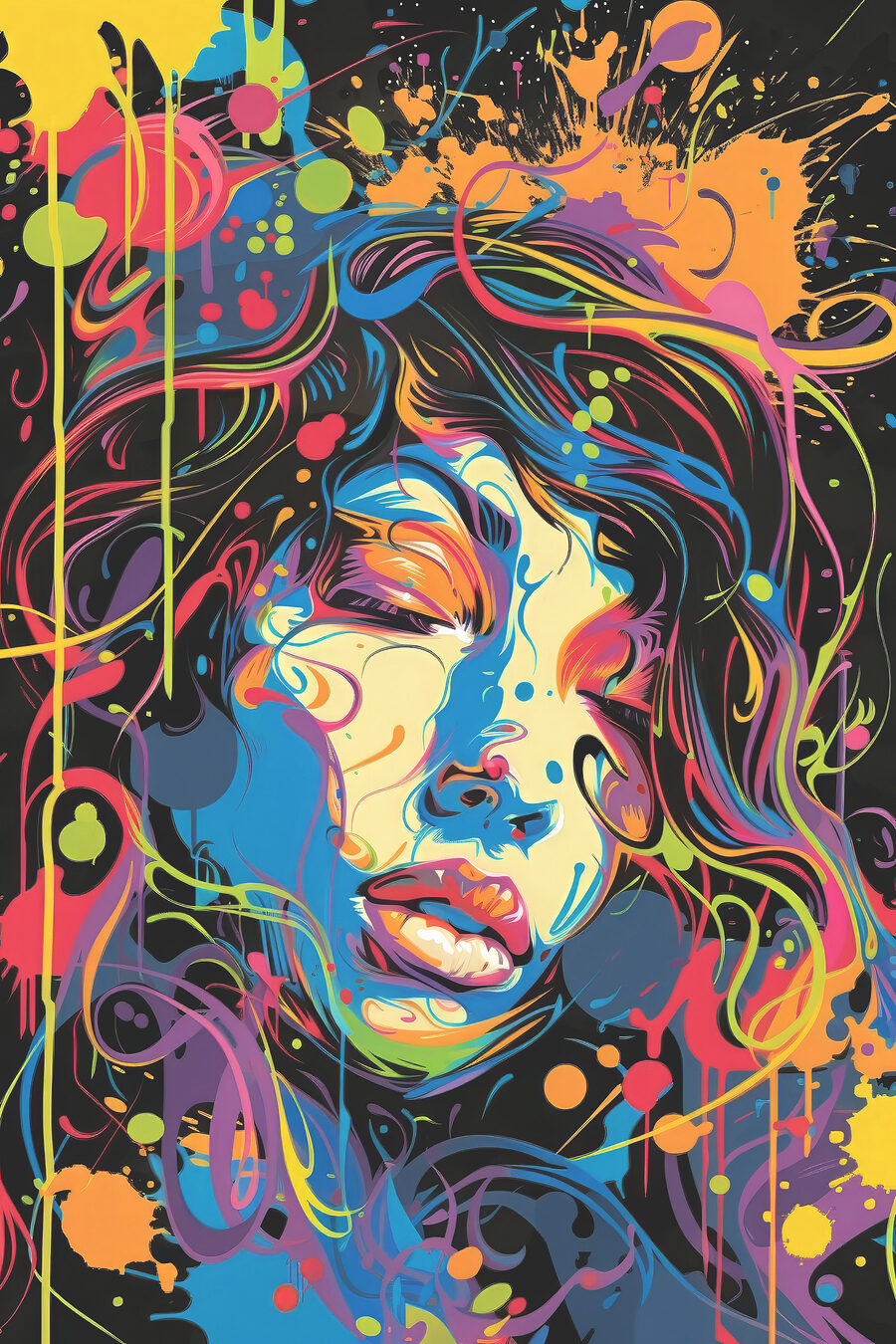 Volto di fili colorati — design completo