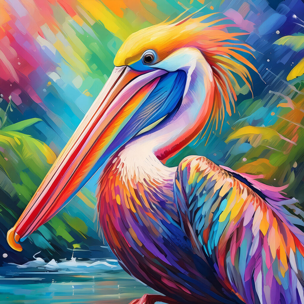 Pellicano tra colori vivaci — design completo