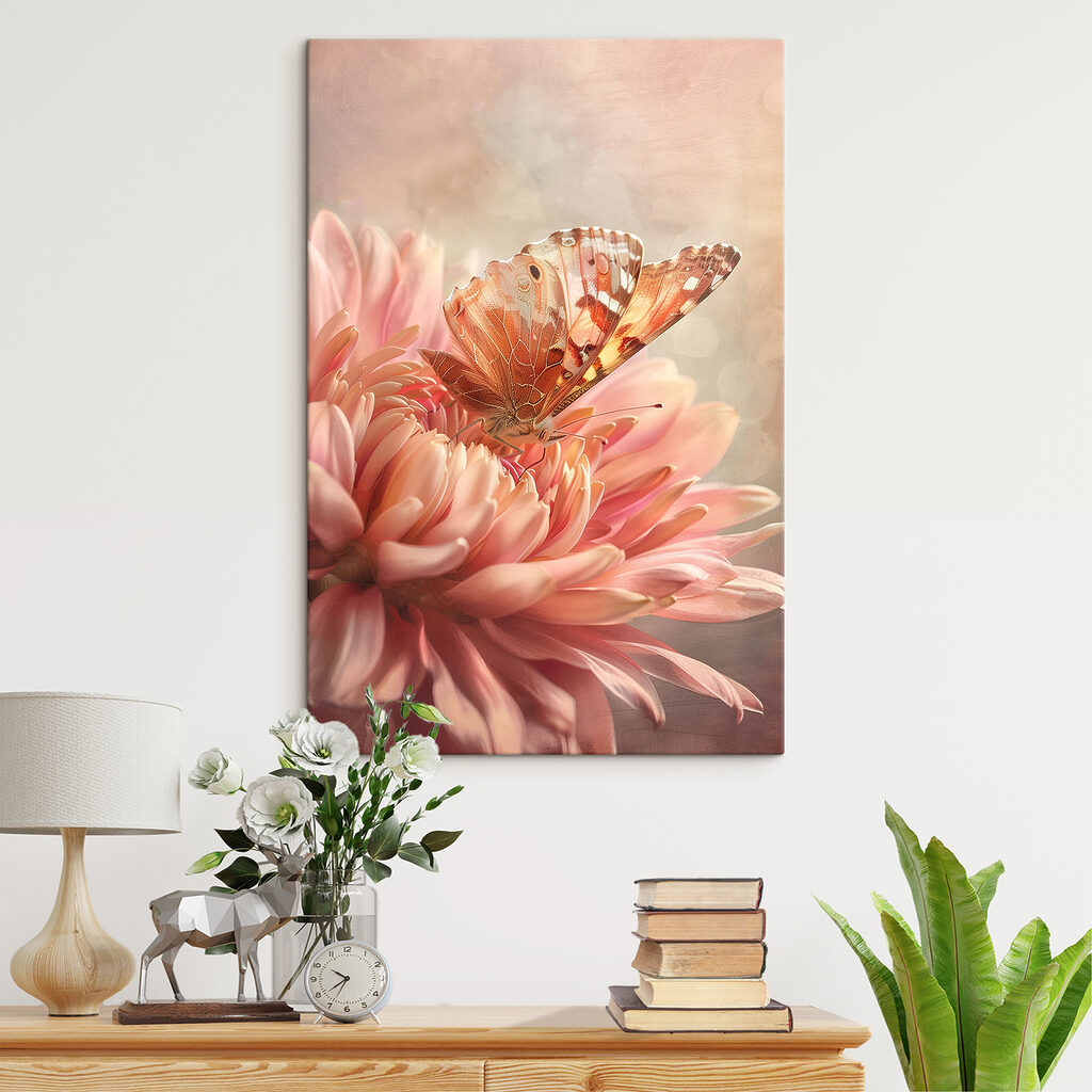 Farfalla su fiore rosa in un ambiente