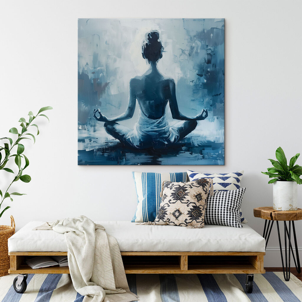 Meditazione nel silenzio blu in un ambiente