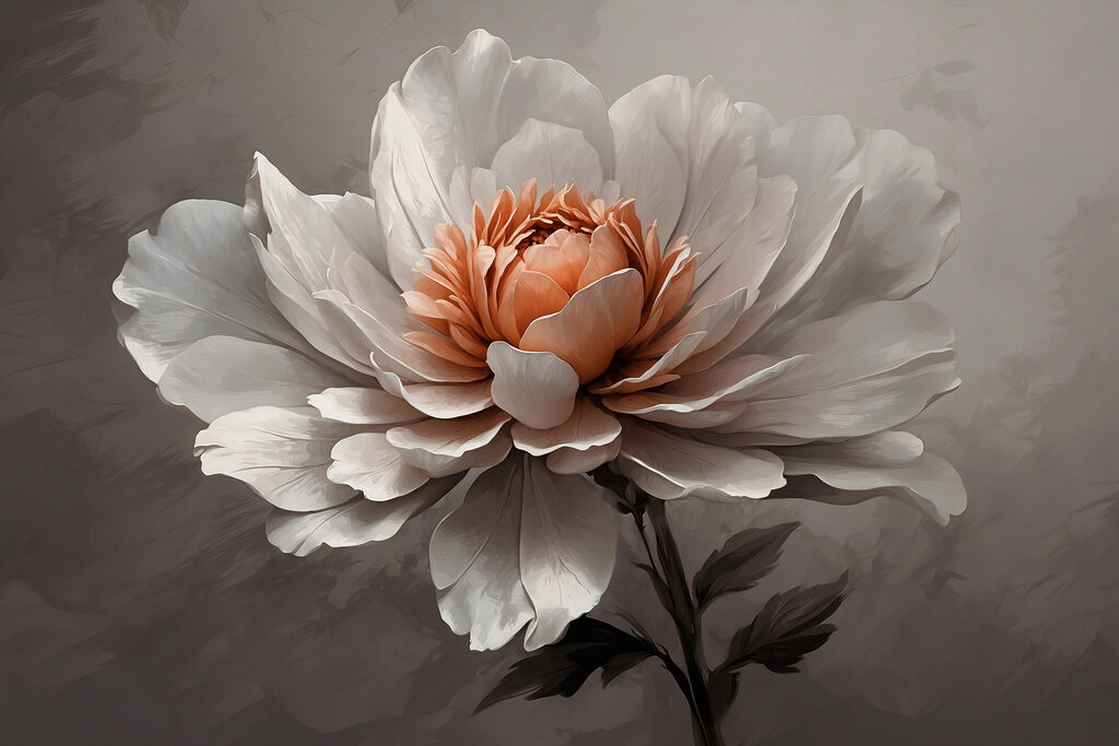 Peonia su grigi profondi — design completo