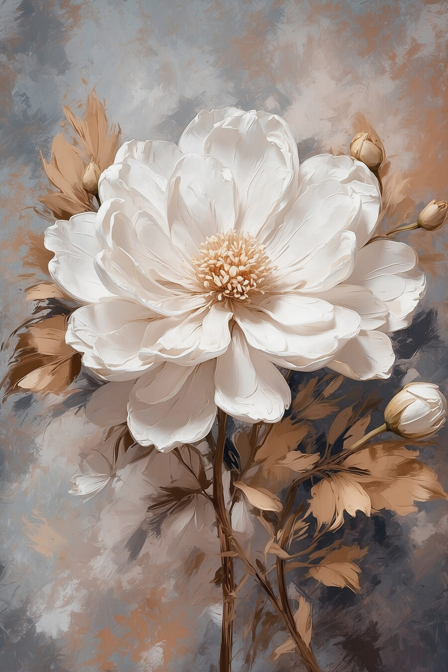 Fiori bianchi, foglie ocra — design completo
