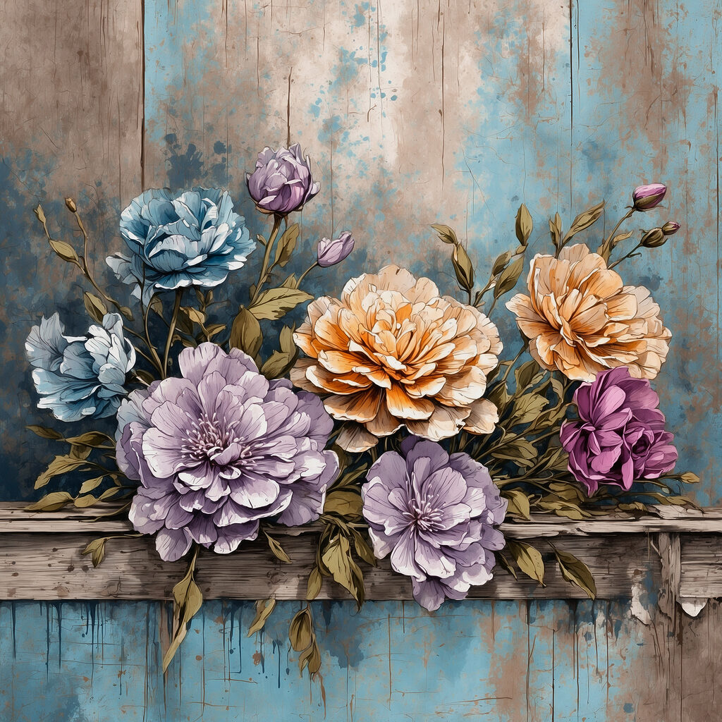 Fiori su bordo azzurro — design completo