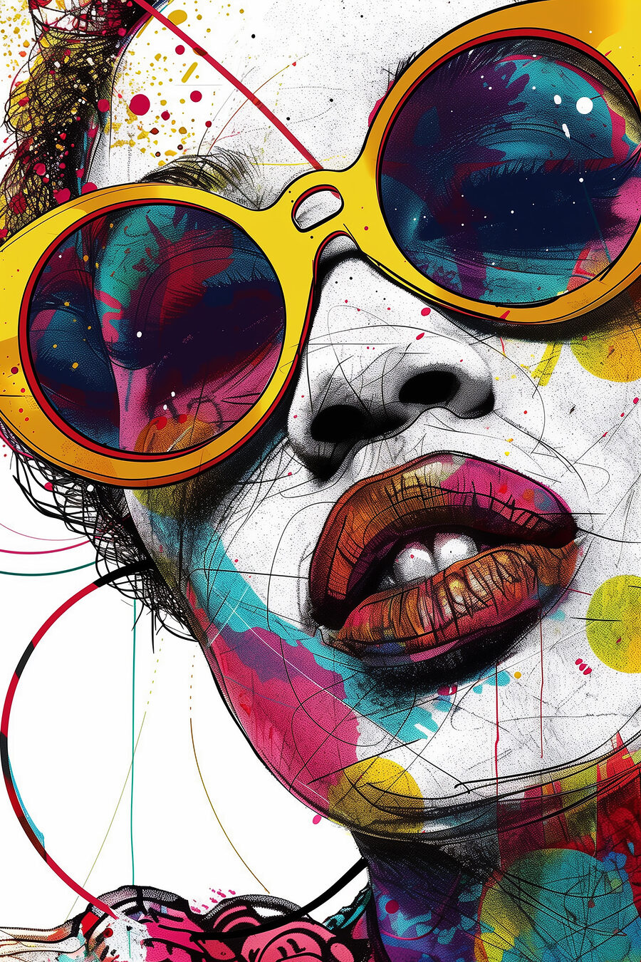 Occhiali rotondi, tinte notturne — design completo