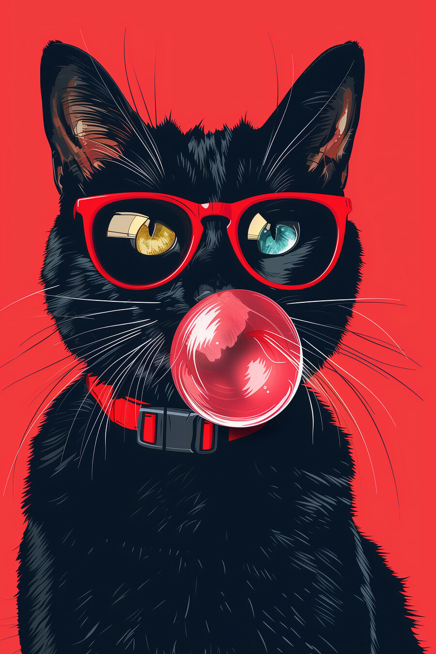 Gatto con occhiali rossi — design completo