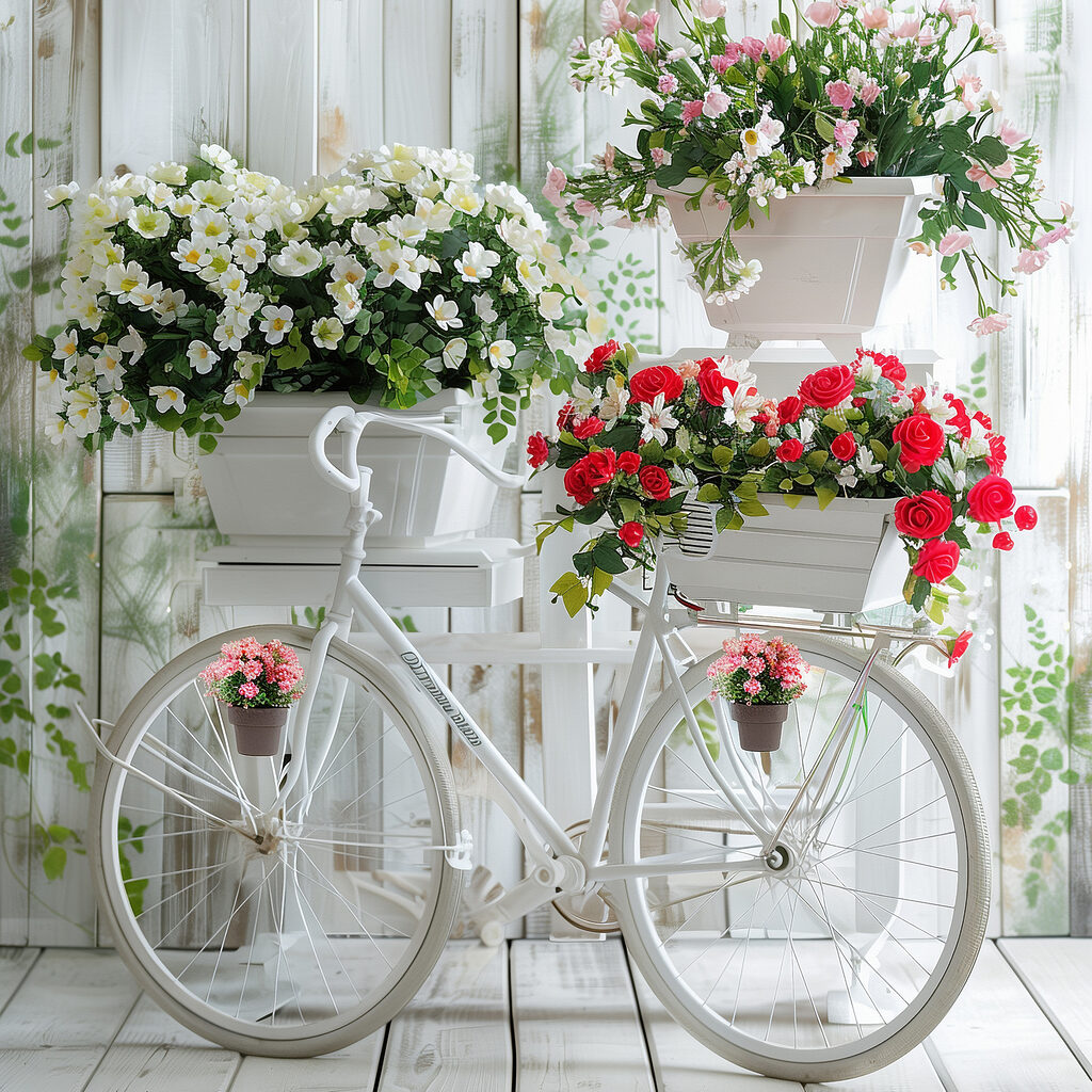 Bici bianca, rose rosse — design completo