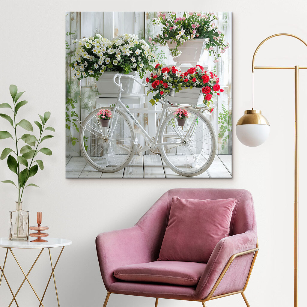 Bici bianca, rose rosse — ambiente 1