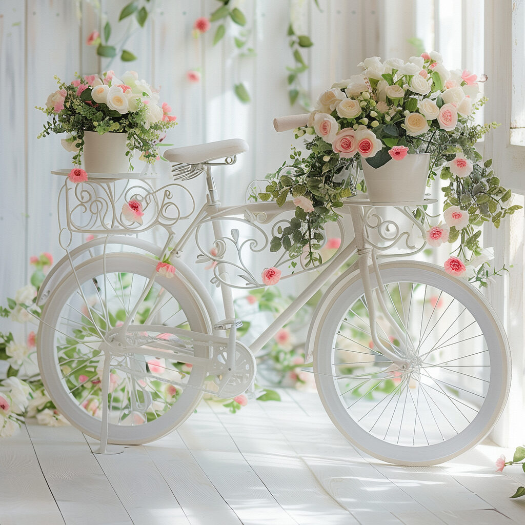 Bici tra fiori rosa — design completo
