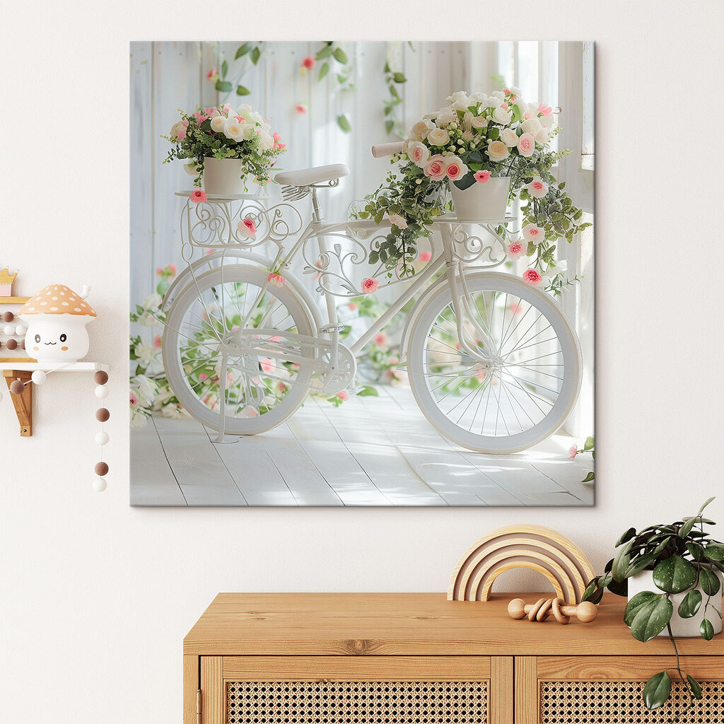 Bici tra fiori rosa — ambiente 2