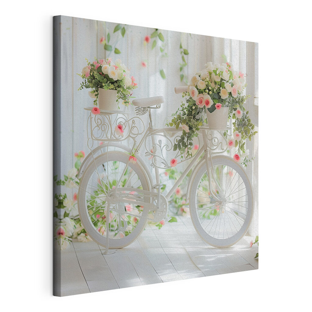 Bici tra fiori rosa — vista del prodotto