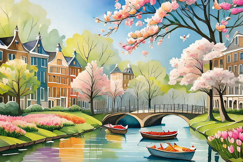 Fioritura primaverile sul canale — design completo