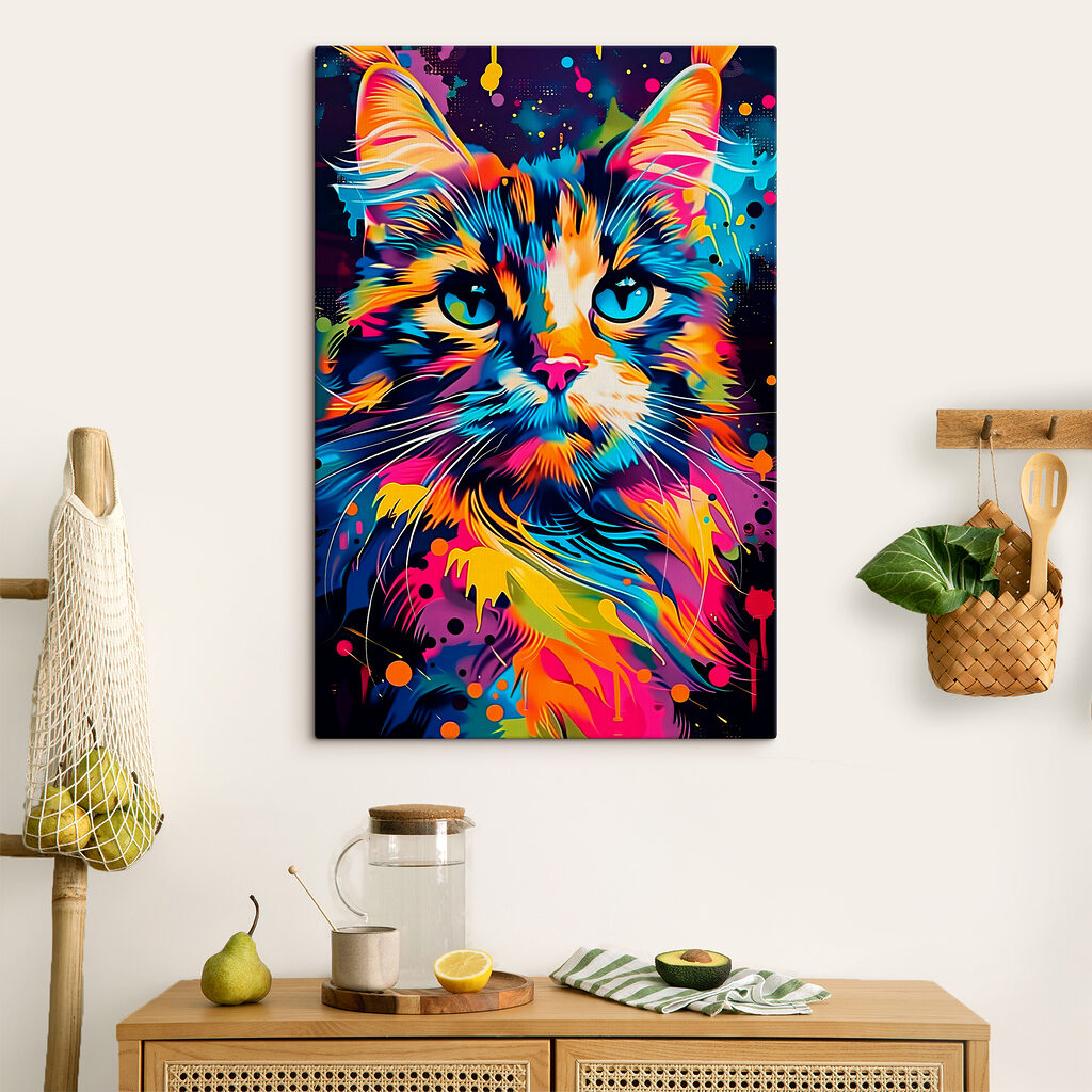 Sguardo di gatto colorato in un ambiente