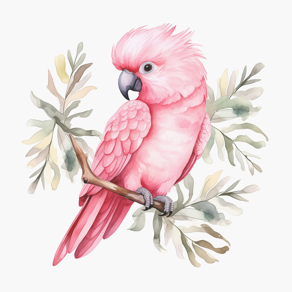 Cacatua rosa, verde grigio — design completo