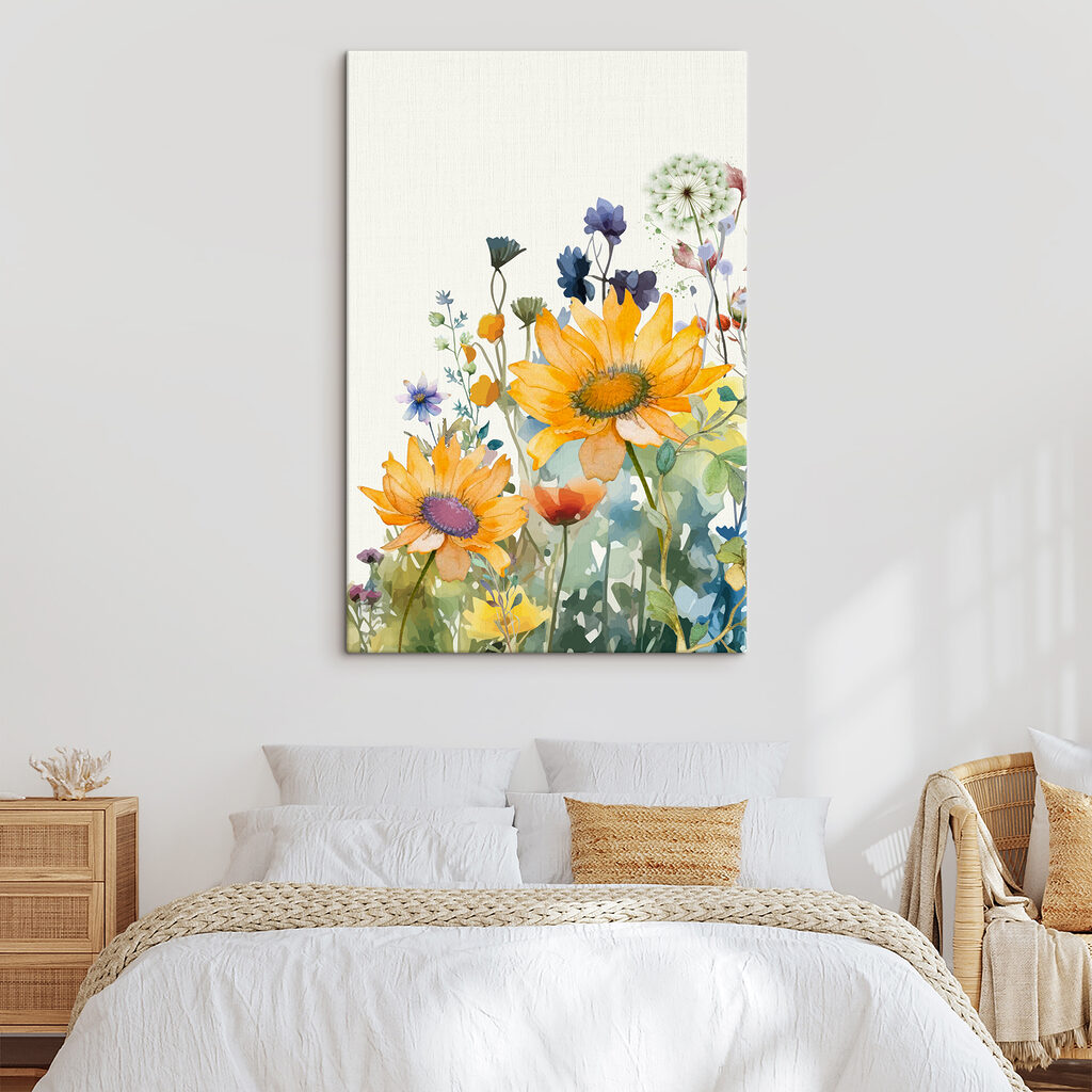 Girasoli tra fiori blu — ambiente 2