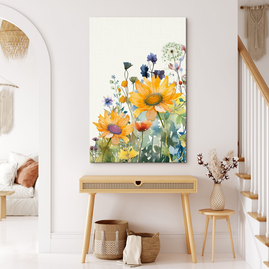 Girasoli tra fiori blu — ambiente 1